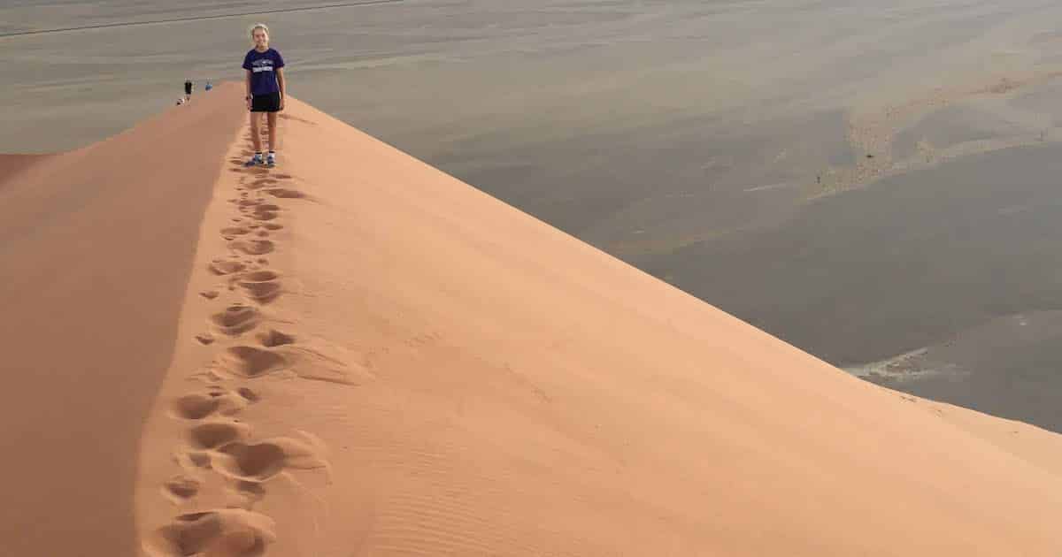 Footprints in sand dune in Namibia