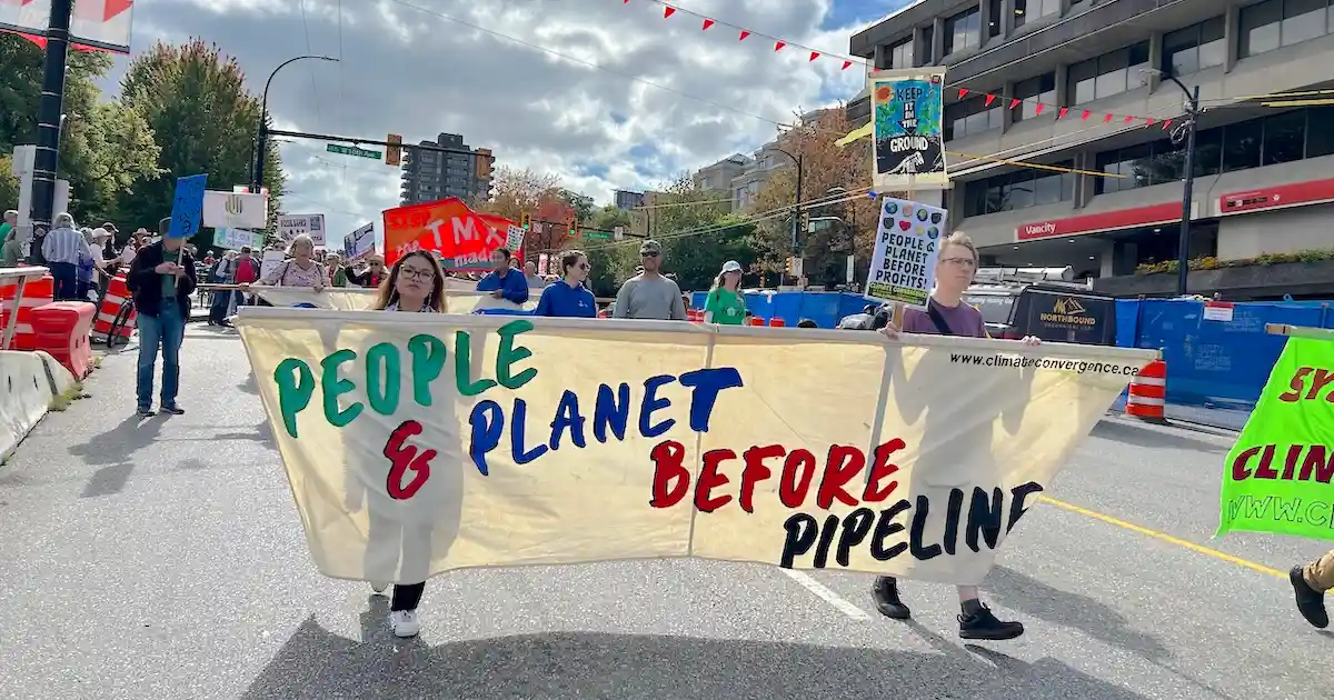 People protesting oil and gas pipeline development in Vancouver, Canada